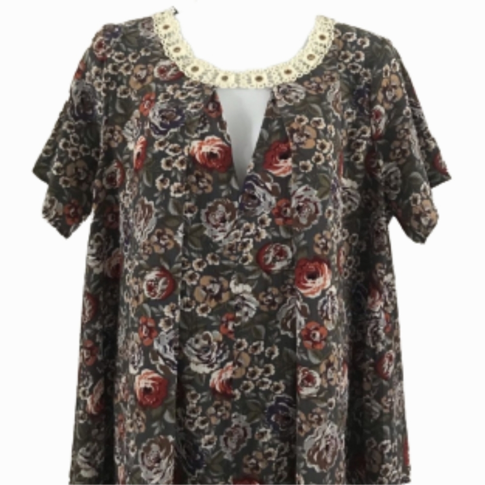 Umgee Oversize Boho Floral Dress/Tunic Key Hole